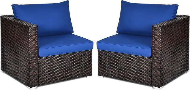 Alt view image 5 of 6 - Costway 4PCS Patio Rattan Corner Sofa Sectional Furniture Set Navy Cushion