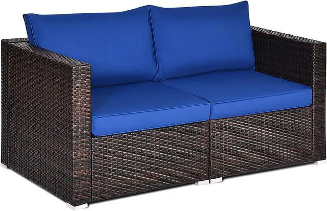 Alt view image 5 of 6 - Costway 2PCS Patio Rattan Corner Sofa Sectional Furniture Navy Cushion