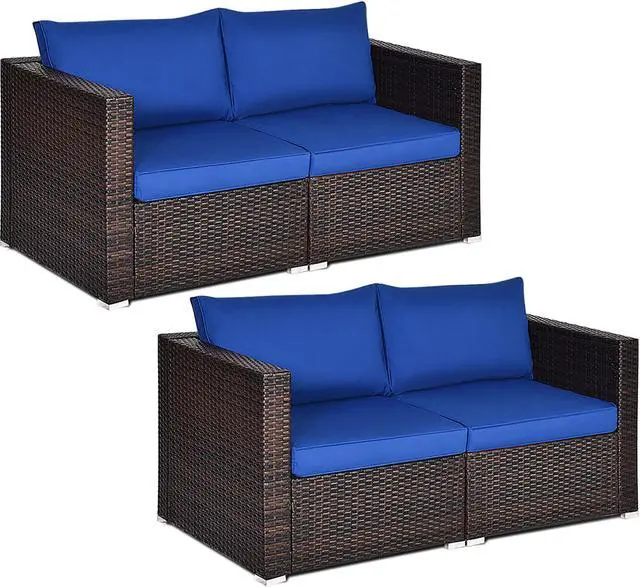 Main image of Costway 4PCS Patio Rattan Corner Sofa Sectional Furniture Set Navy Cushion
