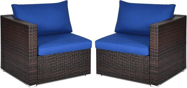 Alt view image 6 of 6 - Costway 2PCS Patio Rattan Corner Sofa Sectional Furniture Navy Cushion
