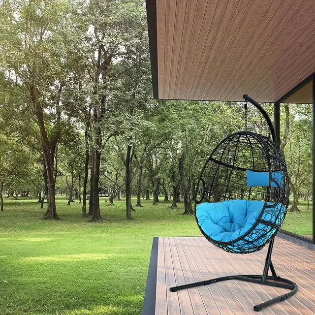 Alt view image 5 of 7 - Hammock Chair with Stand Hanging Cushioned Swing Egg Chair for Indoor Blue
