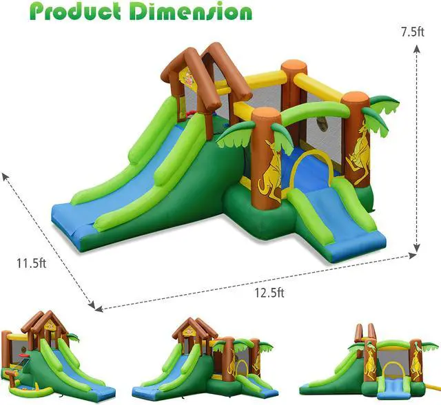 Alt view image 2 of 11 - Costway Kids Inflatable Jungle Bounce House  Dual Slide Jumping Castle Bouncer