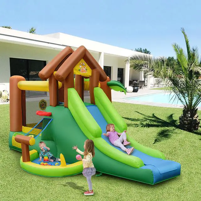 Alt view image 4 of 11 - Costway Kids Inflatable Jungle Bounce House  Dual Slide Jumping Castle Bouncer