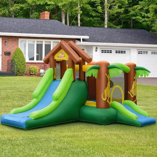Alt view image 3 of 11 - Costway Kids Inflatable Jungle Bounce House  Dual Slide Jumping Castle Bouncer