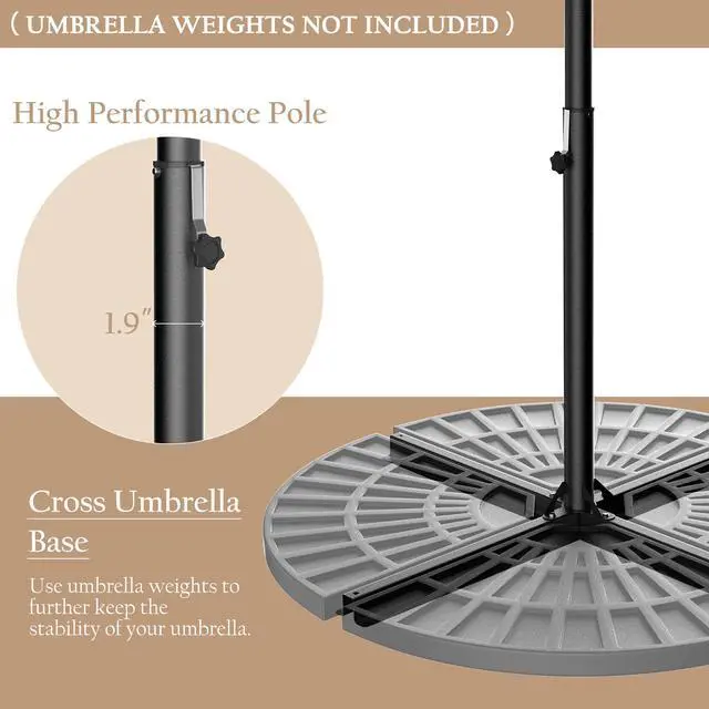 Alt view image 7 of 7 - Costway 10' Hanging Solar LED Umbrella Patio Garden Sun Shade Offset Market W/Base Tan