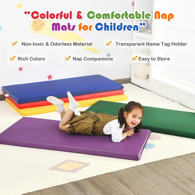 Costway 2-Inch Toddler Thick Rainbow Rest Nap Mats Transparent Name Tag ...
