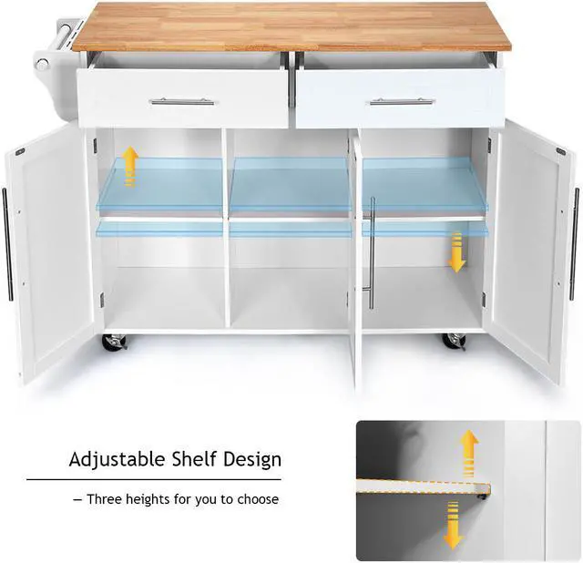 Alt view image 5 of 7 - Costway Kitchen Island Trolley Cart Wood Top Rolling Storage Cabinet w/Knife Block White