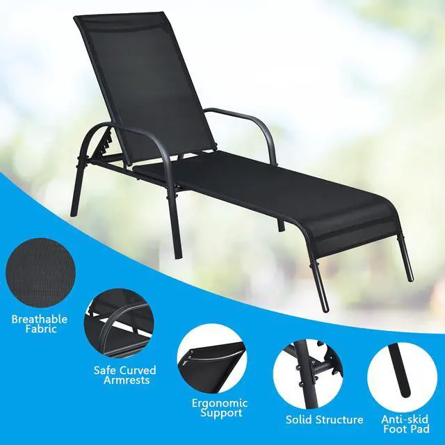 Alt view image 4 of 7 - Costway Set of 2 Patio Lounge Chairs Sling Chaise Lounge Recliner Adjustable