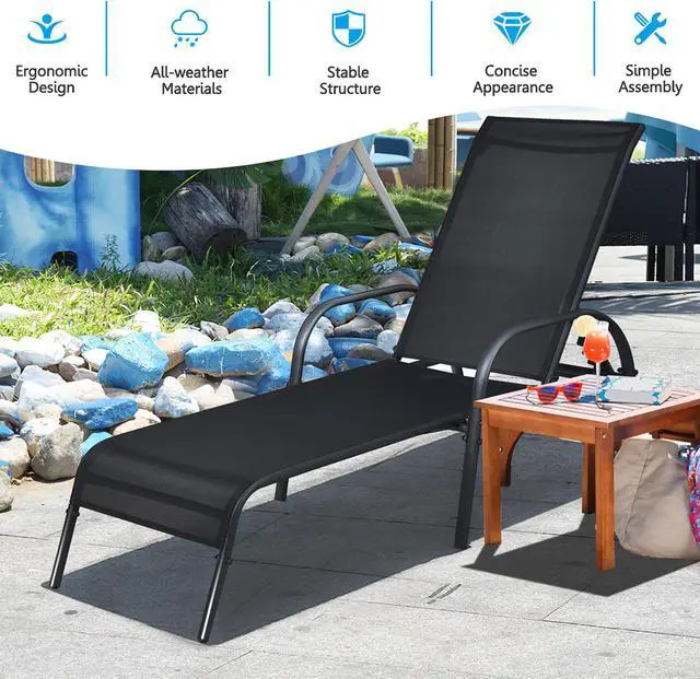 Alt view image 6 of 7 - Costway Set of 2 Patio Lounge Chairs Sling Chaise Lounge Recliner Adjustable