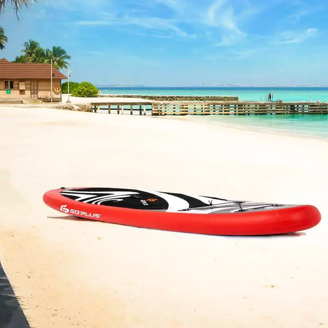 Alt view image 4 of 7 - Goplus 11' Inflatable Stand Up Paddle Board Surfboard W/Bag Aluminum Paddle Pump Red