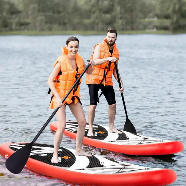 Alt view image 2 of 7 - Goplus 11' Inflatable Stand Up Paddle Board Surfboard W/Bag Aluminum Paddle Pump Red