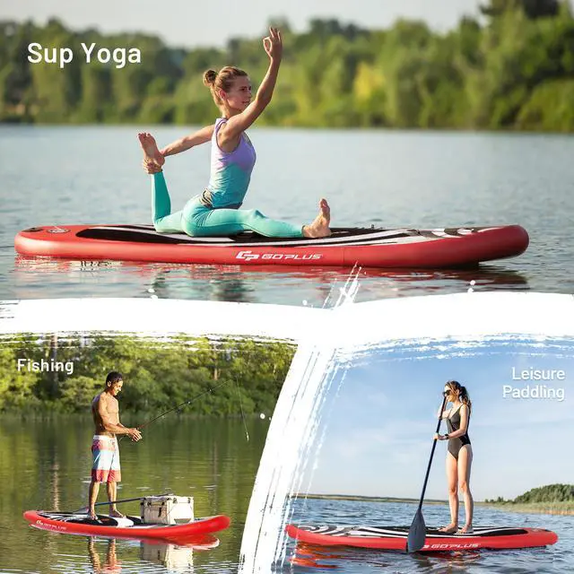 Alt view image 5 of 7 - Goplus 11' Inflatable Stand Up Paddle Board Surfboard W/Bag Aluminum Paddle Pump Red