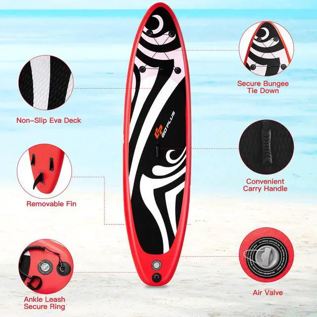 Alt view image 6 of 7 - Goplus 11' Inflatable Stand Up Paddle Board Surfboard W/Bag Aluminum Paddle Pump Red