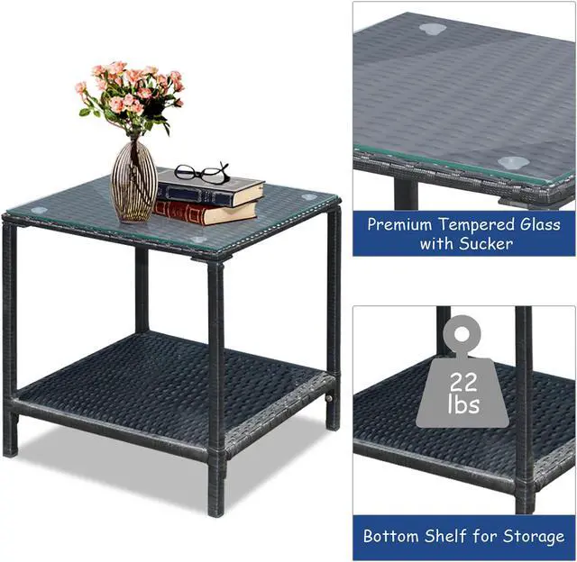 Alt view image 4 of 7 - Costway 3PCS Patio Rattan Furniture Set Rocking Chairs Cushioned Sofa Navy