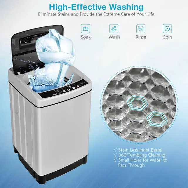 Alt view image 7 of 7 - Costway Full-Automatic Washing Machine 1.5 Cu.Ft 11 LBS Washer & Dryer Grey