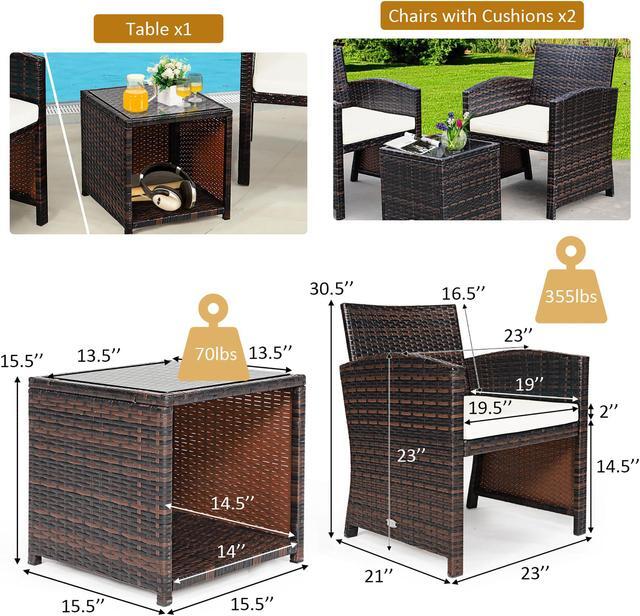 Alt view image 3 of 6 - Costway 5PCS Patio Rattan Wicker Furniture Set Sofa Ottoman W/ Cushions White