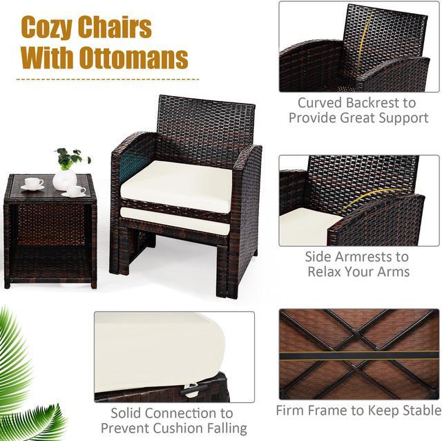 Alt view image 6 of 6 - Costway 5PCS Patio Rattan Wicker Furniture Set Sofa Ottoman W/ Cushions White