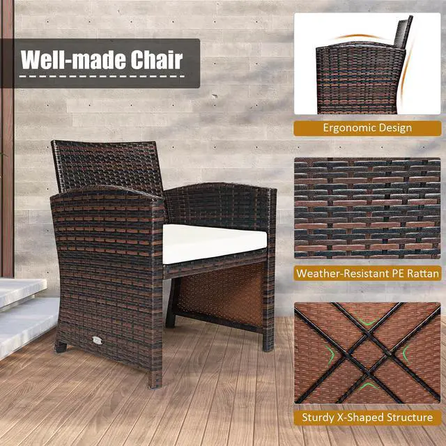 Alt view image 6 of 6 - Costway 3PCS Patio Rattan Wicker Furniture Cushion Sofa Coffee Table White