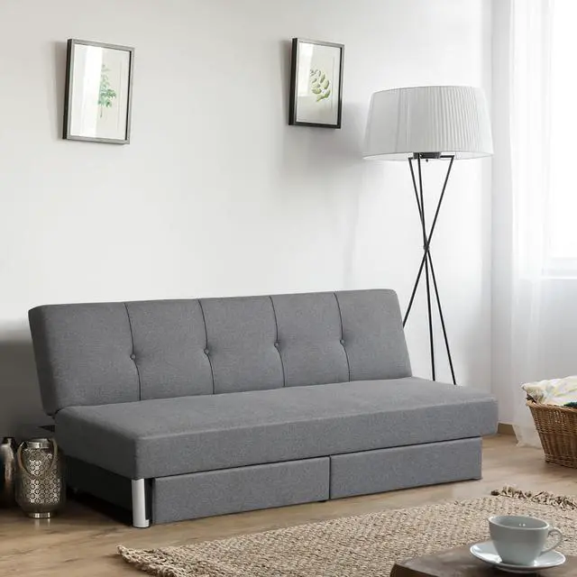 Alt view image 3 of 7 - Costway Convertible Futon Sofa Bed Adjustable Couch Sleeper w/ Two Drawers Grey