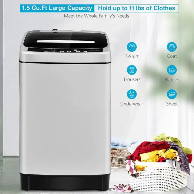 Alt view image 4 of 7 - Costway Full-Automatic Washing Machine 1.5 Cu.Ft 11 LBS Washer & Dryer Grey