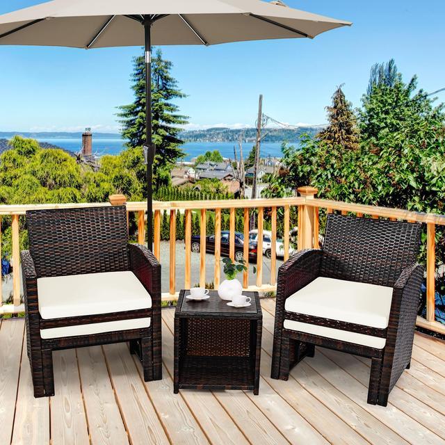 Alt view image 2 of 6 - Costway 5PCS Patio Rattan Wicker Furniture Set Sofa Ottoman W/ Cushions White