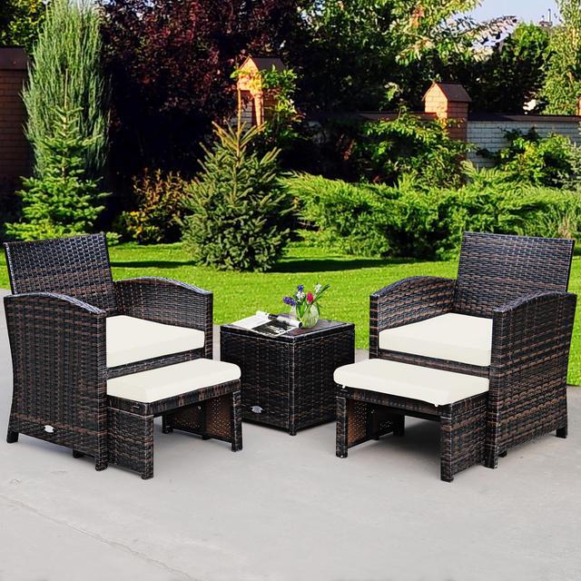 Main image of Costway 5PCS Patio Rattan Wicker Furniture Set Sofa Ottoman W/ Cushions White
