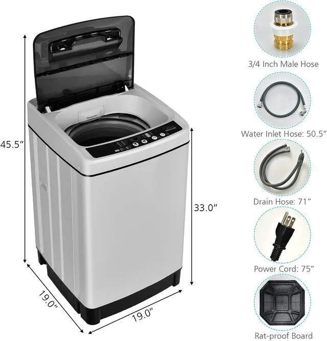 Alt view image 2 of 7 - Costway Full-Automatic Washing Machine 1.5 Cu.Ft 11 LBS Washer & Dryer Grey