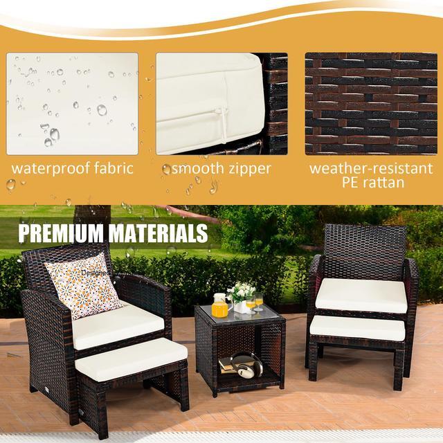 Alt view image 5 of 6 - Costway 5PCS Patio Rattan Wicker Furniture Set Sofa Ottoman W/ Cushions White