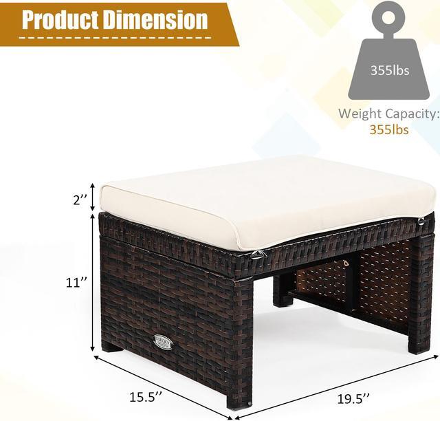 Alt view image 4 of 6 - Costway 5PCS Patio Rattan Wicker Furniture Set Sofa Ottoman W/ Cushions White