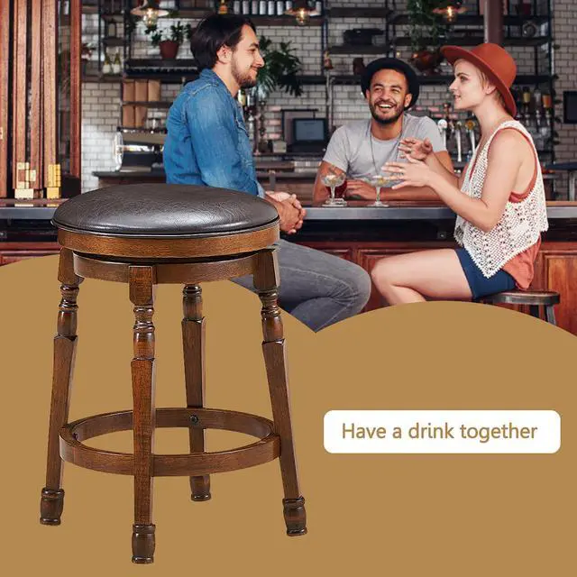 Alt view image 7 of 7 - Costway Set of 2 24'' Swivel Bar Stool Leather Padded Dining Kitchen Pub Chair Backless