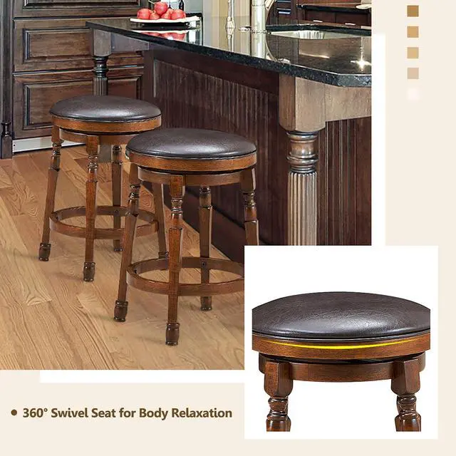 Alt view image 6 of 7 - Costway Set of 2 24'' Swivel Bar Stool Leather Padded Dining Kitchen Pub Chair Backless