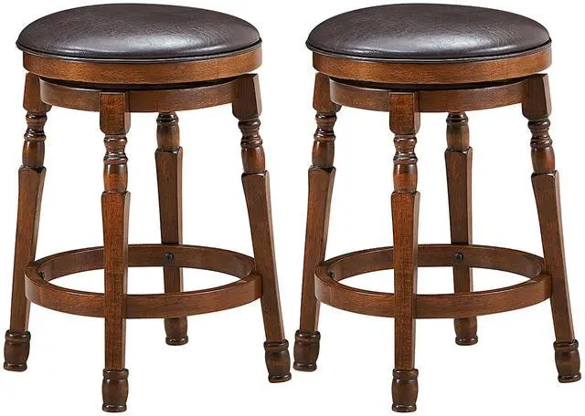 Main image of Costway Set of 2 24'' Swivel Bar Stool Leather Padded Dining Kitchen Pub Chair Backless