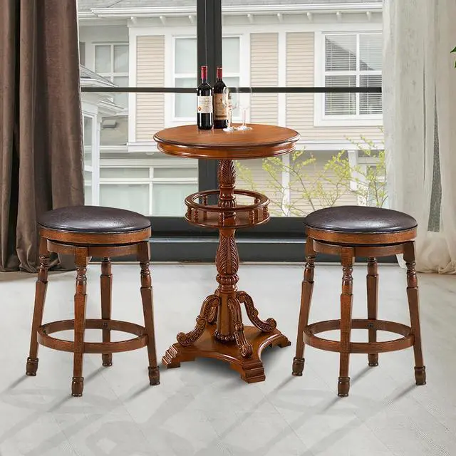 Alt view image 3 of 7 - Costway Set of 2 24'' Swivel Bar Stool Leather Padded Dining Kitchen Pub Chair Backless