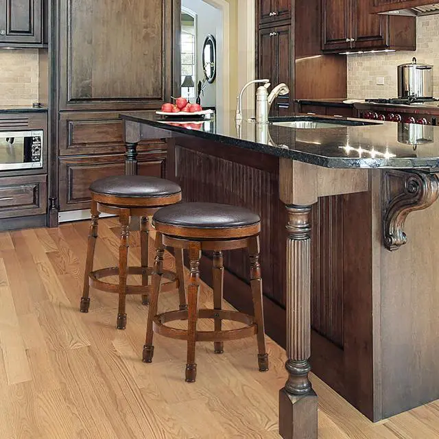 Alt view image 2 of 7 - Costway Set of 2 24'' Swivel Bar Stool Leather Padded Dining Kitchen Pub Chair Backless