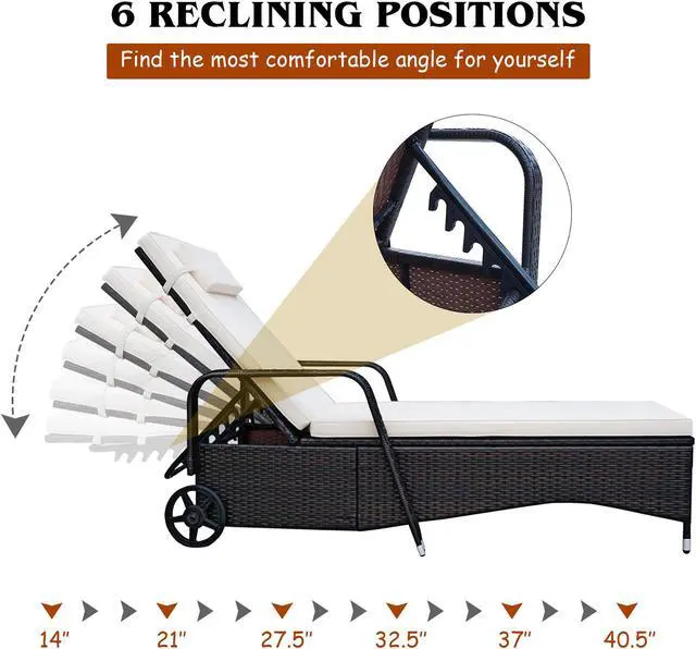 Alt view image 6 of 7 - Patio Rattan Lounge Chair Chaise Adjustable Recliner Cushioned Sofa Garden