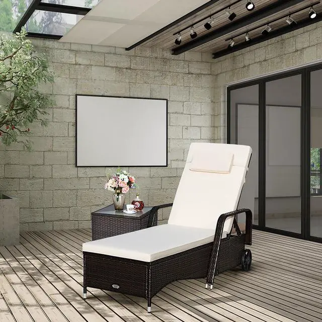 Alt view image 4 of 7 - Patio Rattan Lounge Chair Chaise Adjustable Recliner Cushioned Sofa Garden
