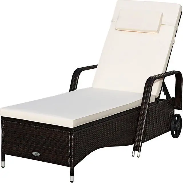 Alt view image 2 of 7 - Patio Rattan Lounge Chair Chaise Adjustable Recliner Cushioned Sofa Garden