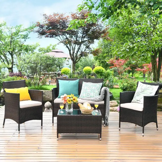 Alt view image 4 of 6 - Costway 8PCS Patio Furniture Set Cushioned Sofa Coffee Table