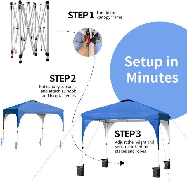 Alt view image 4 of 7 - 10x10 FT Outdoor Pop Up Tent Canopy Height Adjustable Sun Shelter W/ Roller Bag