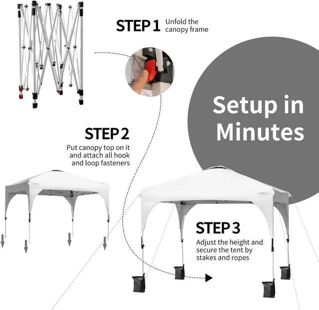 Alt view image 5 of 7 - 10x10 FT Outdoor Pop Up Tent Canopy Height Adjustable Sun Shelter W/ Roller Bag