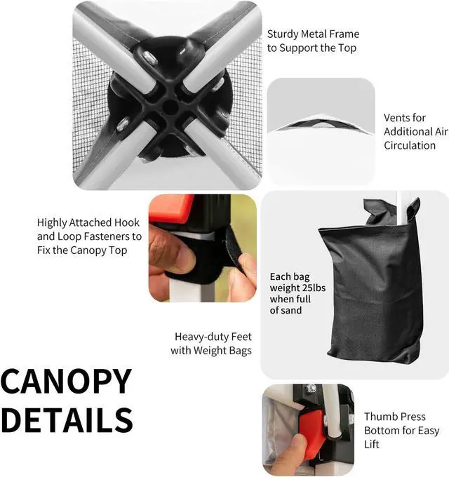 Alt view image 6 of 7 - 10x10 FT Outdoor Pop Up Tent Canopy Height Adjustable Sun Shelter W/ Roller Bag