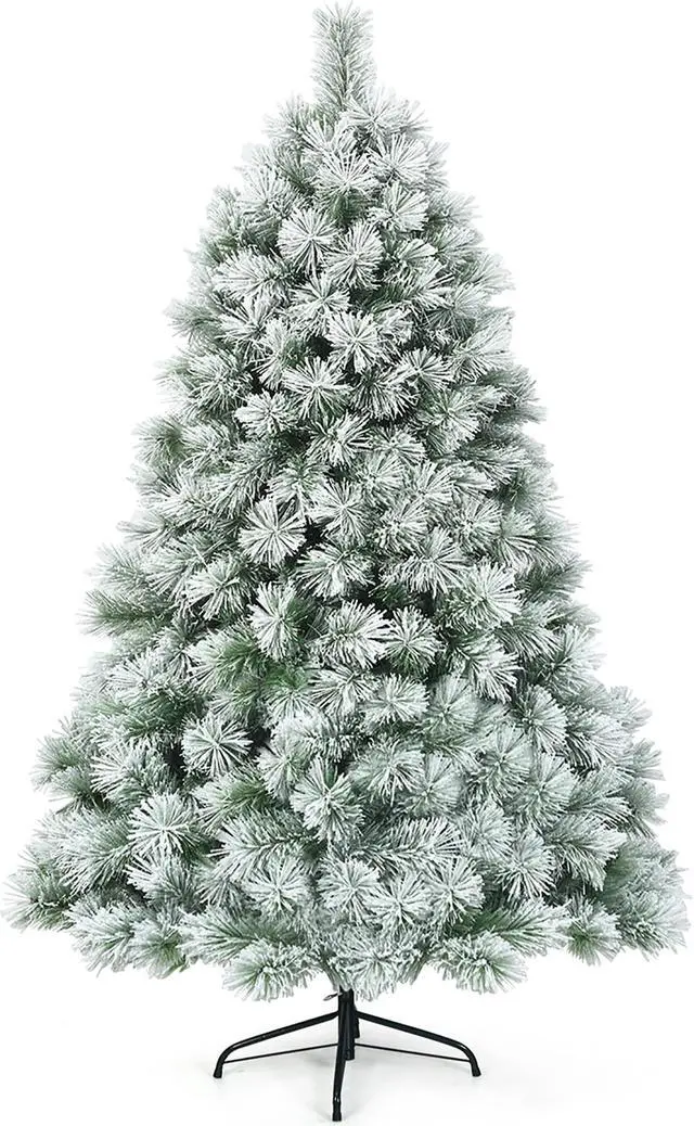 Alt view image 2 of 7 - Costway 6 ft Premium Hinged Artificial Christmas Tree Snowy Pine Needles with 586 Branches