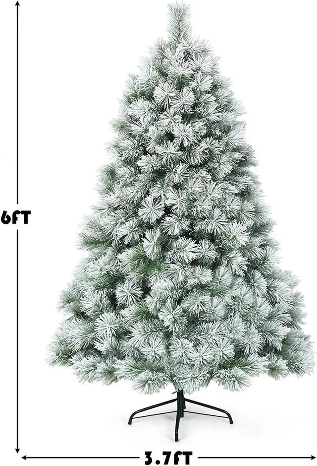 Alt view image 3 of 7 - Costway 6 ft Premium Hinged Artificial Christmas Tree Snowy Pine Needles with 586 Branches