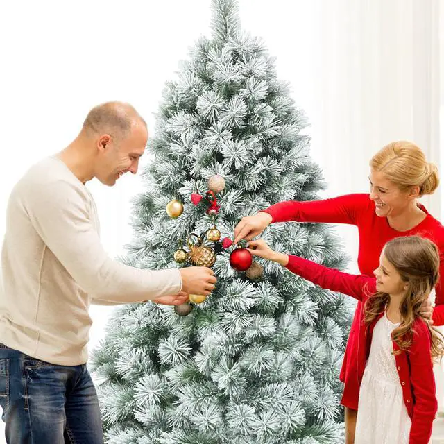 Alt view image 5 of 7 - Costway 6 ft Premium Hinged Artificial Christmas Tree Snowy Pine Needles with 586 Branches