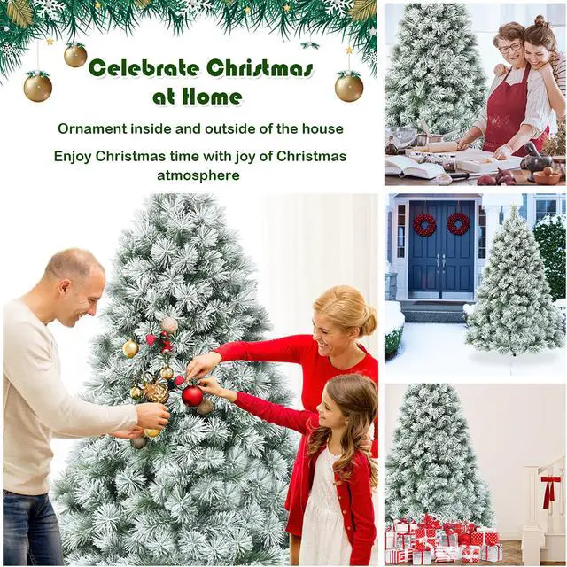 Alt view image 6 of 7 - Costway 6 ft Premium Hinged Artificial Christmas Tree Snowy Pine Needles with 586 Branches
