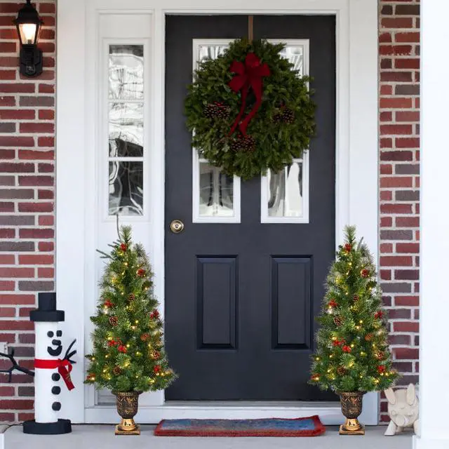 Alt view image 5 of 7 - Costway 3ft Pre-Lit Christmas Entrance Tree In Urn w/ 40 LED Light Red Berries Pine Cone