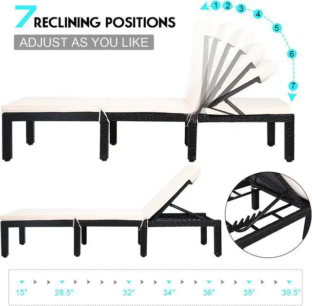 Alt view image 6 of 6 - Costway Patio Lounge Chaise Couch Cushioned Rattan Height Adjustable Garden White