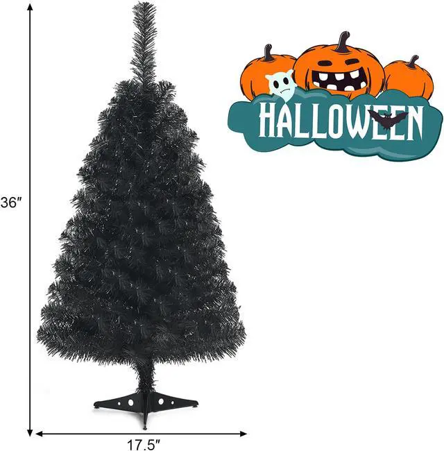 Alt view image 3 of 7 - Costway 3ft Unlit Artificial Christmas Halloween Mini Tree with Plastic Stand Black