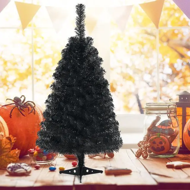Alt view image 5 of 7 - Costway 3ft Unlit Artificial Christmas Halloween Mini Tree with Plastic Stand Black
