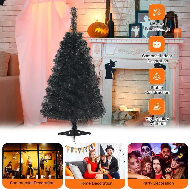 Alt view image 7 of 7 - Costway 3ft Unlit Artificial Christmas Halloween Mini Tree with Plastic Stand Black